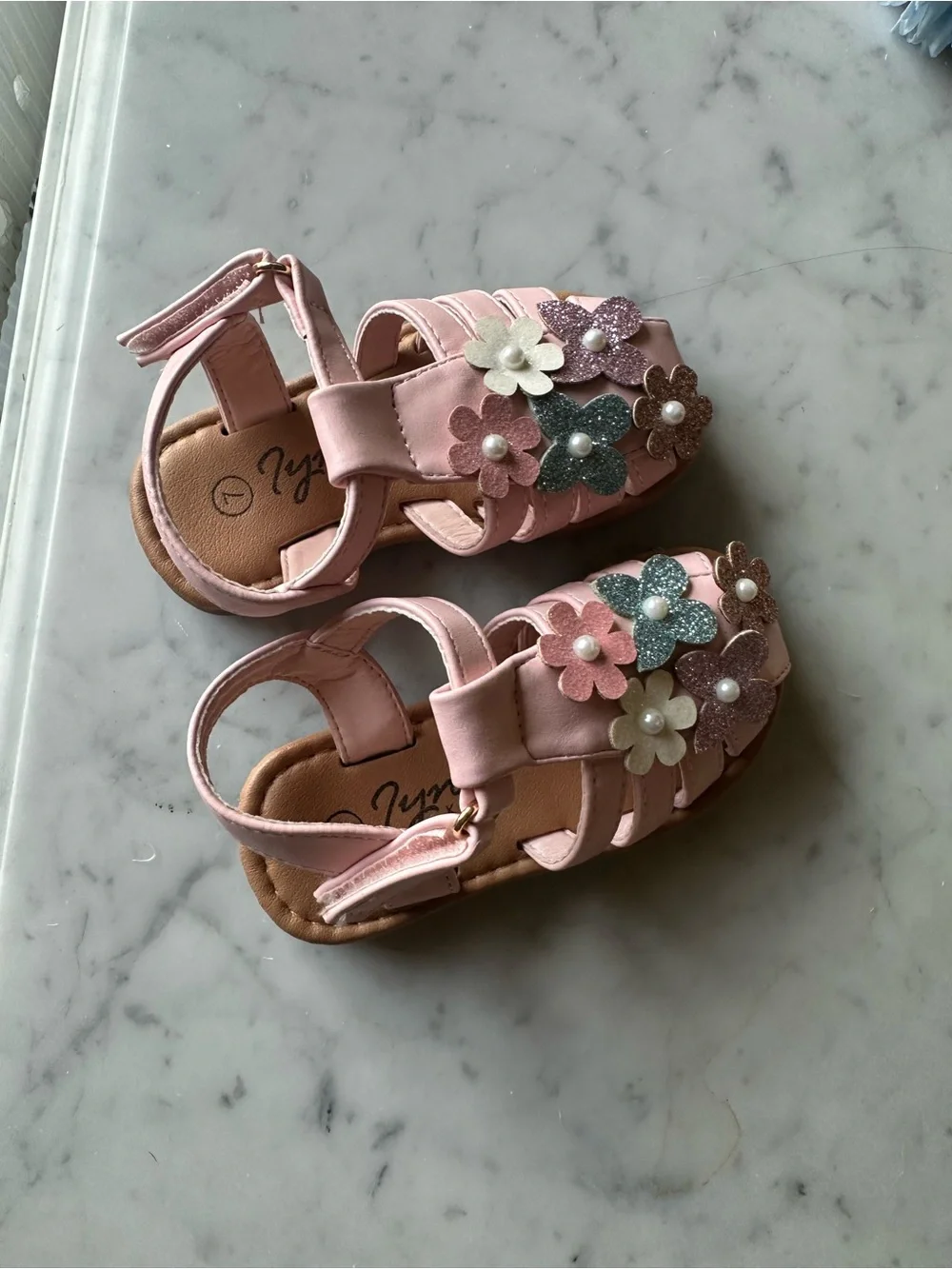Kids Pink Floral Sandals - size 7